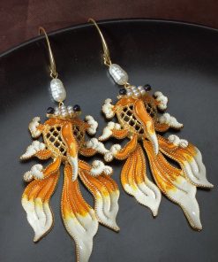 Retro Koi Hollow Carved Flower Earrings for Women - High-End 3D Design, Internet Celebrity Style, Light Luxury Fashion Accessories