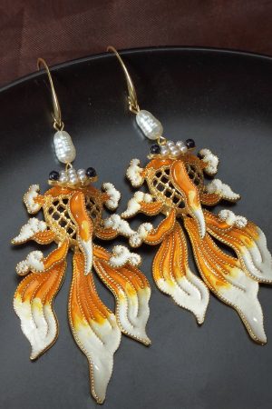 Retro Koi Hollow Carved Flower Earrings for Women - High-End 3D Design, Internet Celebrity Style, Light Luxury Fashion Accessories