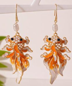 Retro Koi Hollow Carved Flower Earrings for Women - High-End 3D Design, Internet Celebrity Style, Light Luxury Fashion Accessories