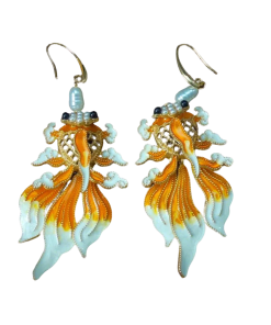 Retro Koi Hollow Carved Flower Earrings for Women - High-End 3D Design, Internet Celebrity Style, Light Luxury Fashion Accessories