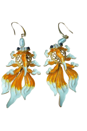 Retro Koi Hollow Carved Flower Earrings for Women - High-End 3D Design, Internet Celebrity Style, Light Luxury Fashion Accessories