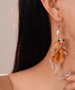 Retro Koi Hollow Carved Flower Earrings for Women - High-End 3D Design, Internet Celebrity Style, Light Luxury Fashion Accessories