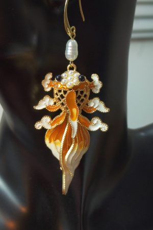 Retro Koi Hollow Carved Flower Earrings for Women - High-End 3D Design, Internet Celebrity Style, Light Luxury Fashion Accessories