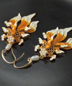 Retro Koi Hollow Carved Flower Earrings for Women - High-End 3D Design, Internet Celebrity Style, Light Luxury Fashion Accessories