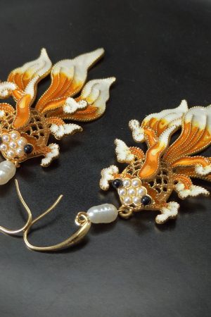 Retro Koi Hollow Carved Flower Earrings for Women - High-End 3D Design, Internet Celebrity Style, Light Luxury Fashion Accessories