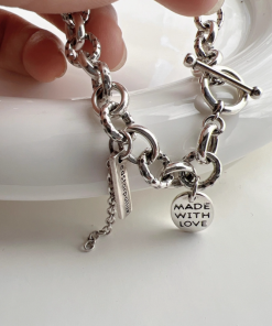 Retro Korean-Style Chunky Bracelet for Women, Heavy-Duty OT Buckle, Hip-Hop Trendy Punk Accessory, Versatile & High-End Feel