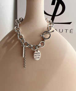 Retro Korean-Style Chunky Bracelet for Women, Heavy-Duty OT Buckle, Hip-Hop Trendy Punk Accessory, Versatile & High-End Feel