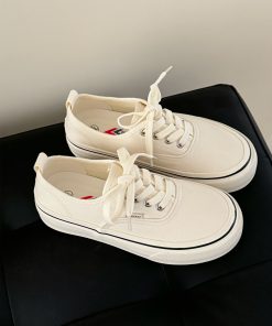 Retro Lace-Up Canvas Shoes for Women - 2025 Korean Style Streetwear Casual White Sneakers