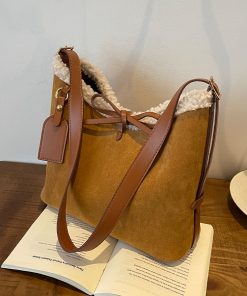 Retro Lamb Wool Tote Bag for Women - 2025 Fashion Bow Bucket Shoulder Crossbody Bag for Spring/Summer