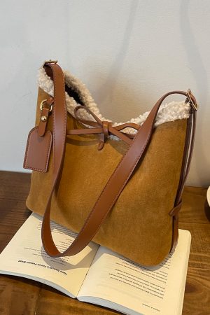 Retro Lamb Wool Tote Bag for Women - 2025 Fashion Bow Bucket Shoulder Crossbody Bag for Spring/Summer