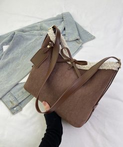 Retro Lamb Wool Tote Bag for Women - 2025 Fashion Bow Bucket Shoulder Crossbody Bag for Spring/Summer