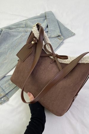 Retro Lamb Wool Tote Bag for Women - 2025 Fashion Bow Bucket Shoulder Crossbody Bag for Spring/Summer