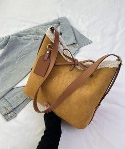 Retro Lamb Wool Tote Bag for Women - 2025 Fashion Bow Bucket Shoulder Crossbody Bag for Spring/Summer