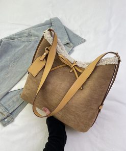 Retro Lamb Wool Tote Bag for Women - 2025 Fashion Bow Bucket Shoulder Crossbody Bag for Spring/Summer