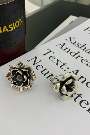 Retro Large Flower Silver Ring - Peony Bloom Open Design, Minimalist Vintage Style, Trendy 2025 Cold Aesthetic