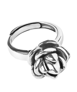 Retro Large Flower Silver Ring - Peony Bloom Open Design, Minimalist Vintage Style, Trendy 2025 Cold Aesthetic