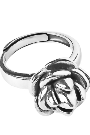 Retro Large Flower Silver Ring - Peony Bloom Open Design, Minimalist Vintage Style, Trendy 2025 Cold Aesthetic