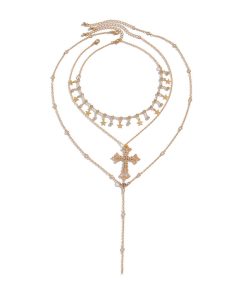 Retro Layered Star Tassel Long Necklace for Women, European and American Style Cross Pendant Sweater Chain, Boho Fashion Accessory