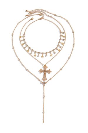 Retro Layered Star Tassel Long Necklace for Women, European and American Style Cross Pendant Sweater Chain, Boho Fashion Accessory
