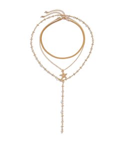 Retro Layered Star Tassel Long Necklace for Women, European and American Style Cross Pendant Sweater Chain, Boho Fashion Accessory