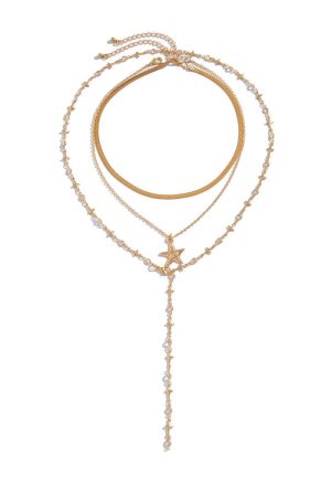 Retro Layered Star Tassel Long Necklace for Women, European and American Style Cross Pendant Sweater Chain, Boho Fashion Accessory