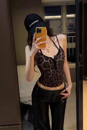 Retro Leopard Print Camisole Tank Top for Women - Sheer Summer Outerwear, Sexy Slim Fit, Spicy Y2K Style