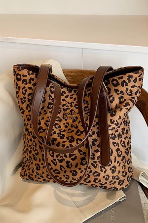 Retro Leopard Print Large Capacity Tote Bag for Women - Korean Style Spring Summer Underarm Bag