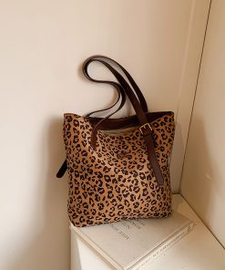Retro Leopard Print Large Capacity Tote Bag for Women - Korean Style Spring Summer Underarm Bag