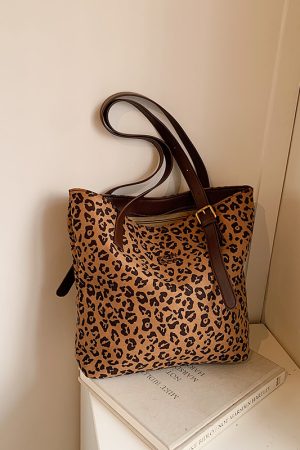 Retro Leopard Print Large Capacity Tote Bag for Women - Korean Style Spring Summer Underarm Bag