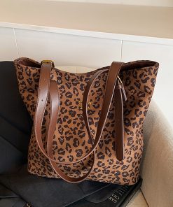 Retro Leopard Print Large Capacity Tote Bag for Women - Korean Style Spring Summer Underarm Bag