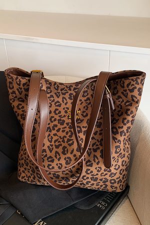 Retro Leopard Print Large Capacity Tote Bag for Women - Korean Style Spring Summer Underarm Bag
