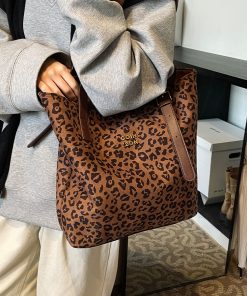 Retro Leopard Print Large Capacity Tote Bag for Women - Korean Style Spring Summer Underarm Bag