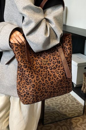 Retro Leopard Print Large Capacity Tote Bag for Women - Korean Style Spring Summer Underarm Bag
