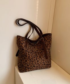 Retro Leopard Print Large Capacity Tote Bag for Women - Korean Style Spring Summer Underarm Bag