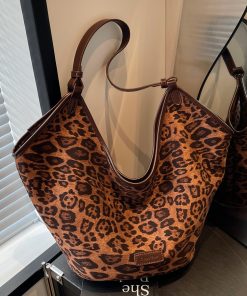 Retro Leopard Print Shoulder Bag - Versatile Commuting Tote for Women - Spring/Summer 2025 Korean Style Large Capacity