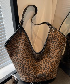 Retro Leopard Print Shoulder Bag - Versatile Commuting Tote for Women - Spring/Summer 2025 Korean Style Large Capacity