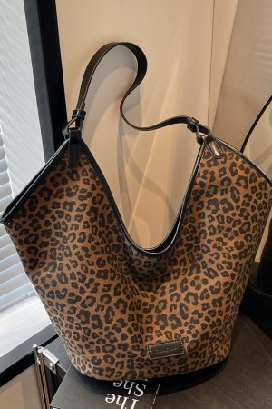 Retro Leopard Print Shoulder Bag - Versatile Commuting Tote for Women - Spring/Summer 2025 Korean Style Large Capacity