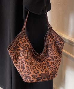 Retro Leopard Print Shoulder Bag - Versatile Commuting Tote for Women - Spring/Summer 2025 Korean Style Large Capacity