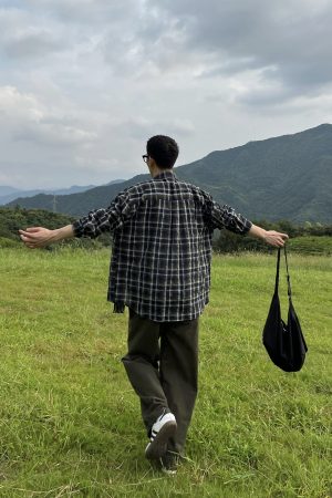 Retro Long-Sleeve Plaid Shirt for Men, Trendy Lapel Casual Jacket, Loose Fit Spring Fashion Top