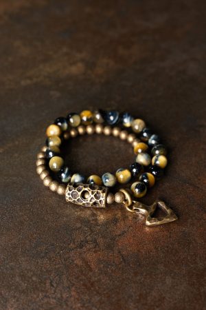 Retro Minimalist Double Circle Bracelet for Women with Unique Yellow Tiger Eye Stone Beads - Niche Design Jewelry for Men