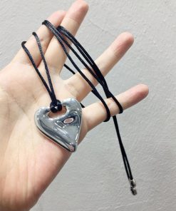 Retro Minimalist Silver Heart-Shaped Letter Comb Adjustable Necklace for Autumn & Winter Fashion Sweater Chain Pendant Accessory