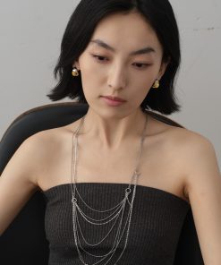 Retro Minimalist Silver Natural Stone Crescent Water Drop Earrings - Versatile Chinese Style Jewelry for Women