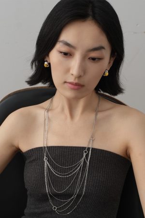 Retro Minimalist Silver Natural Stone Crescent Water Drop Earrings - Versatile Chinese Style Jewelry for Women