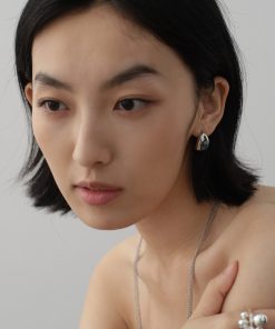 Retro Minimalist Silver Natural Stone Crescent Water Drop Earrings - Versatile Chinese Style Jewelry for Women