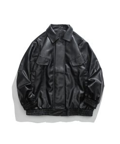 Retro Motorcycle PU Leather Jacket for Men and Women, Casual Loose Fit Lapel Coat, Autumn Fashion, Japanese Style