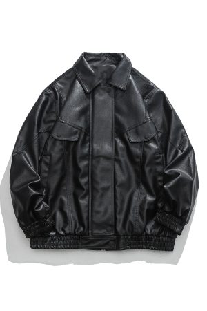 Retro Motorcycle PU Leather Jacket for Men and Women, Casual Loose Fit Lapel Coat, Autumn Fashion, Japanese Style