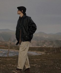 Retro Motorcycle PU Leather Jacket for Men and Women, Casual Loose Fit Lapel Coat, Autumn Fashion, Japanese Style