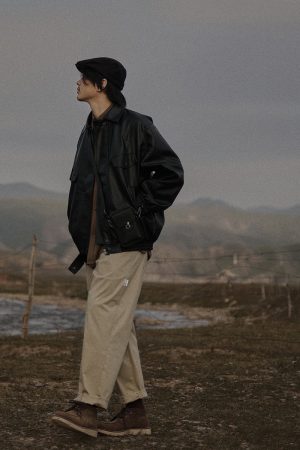 Retro Motorcycle PU Leather Jacket for Men and Women, Casual Loose Fit Lapel Coat, Autumn Fashion, Japanese Style