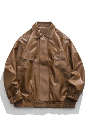 Retro Motorcycle PU Leather Jacket for Men and Women, Casual Loose Fit Lapel Coat, Autumn Fashion, Japanese Style
