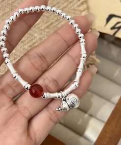 Retro National Style Spliced Gourd Bracelet for Women - 2025 Light Luxury Elastic Rope Hand Accessory, Versatile Fashion Jewelry